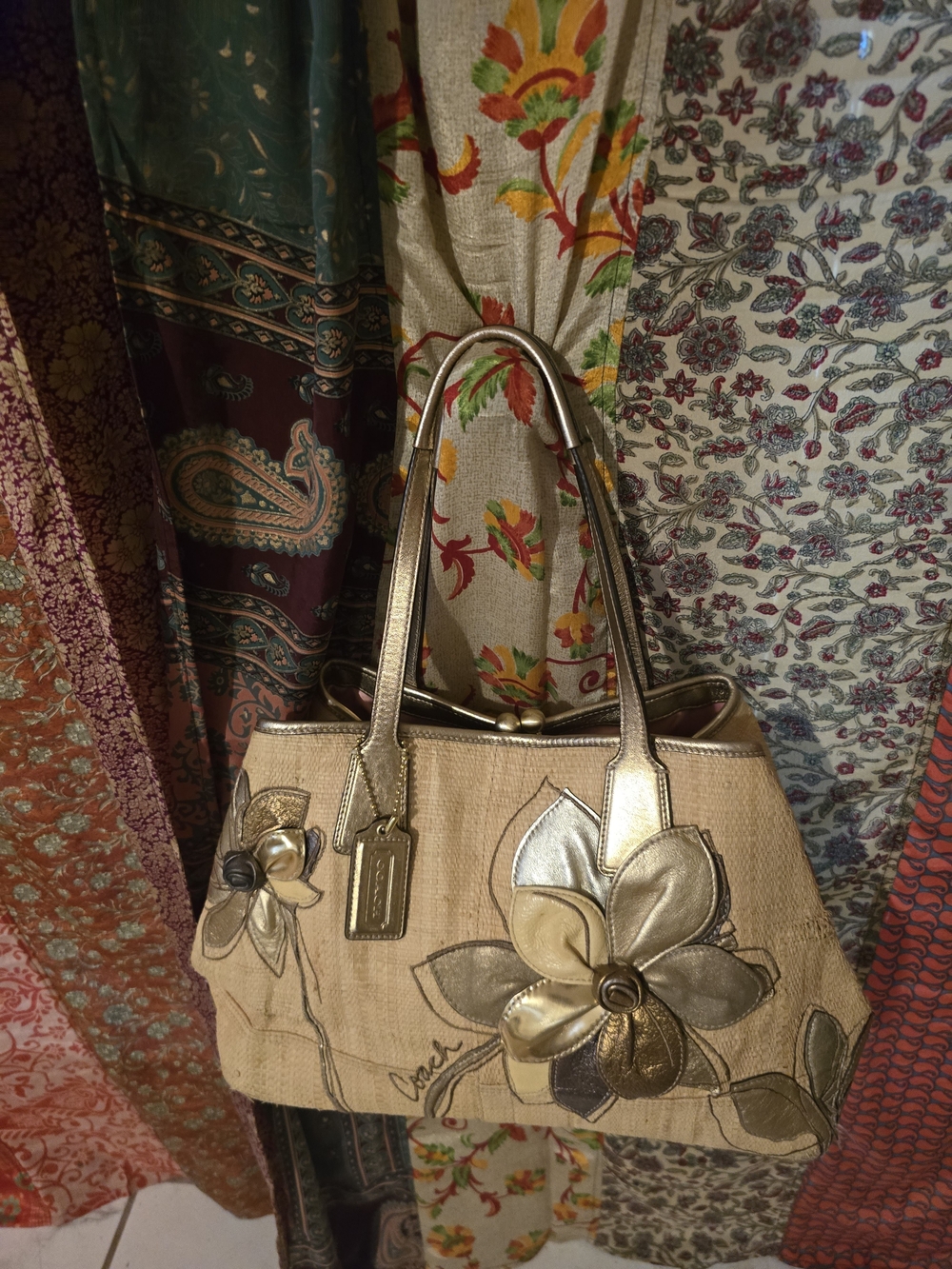Coach Gold Floral Appliqué Tote Bag